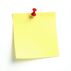 Yellow sticky post it note with red pushpin isolated