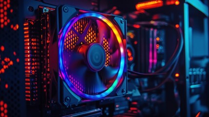 Vibrant RGB LED Cooling Fan Inside a HighPerformance Computer Case with Illuminated Components