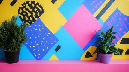 Retro 80s style wallpaper pattern interior design background