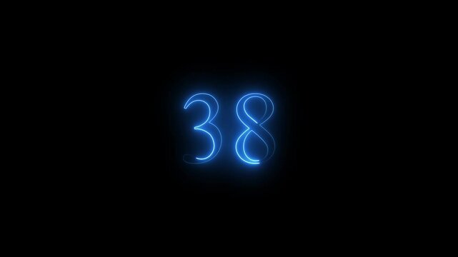 glowing black background animation. neon text 38  number countdown icon 4k video concept.