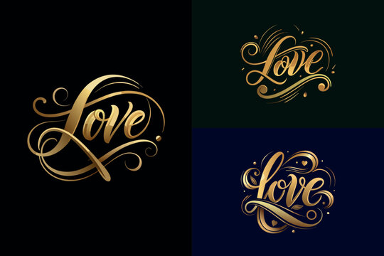 Modern calligraphy script loves gold text vectors set on isolated background. 
