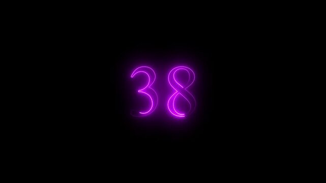 glowing black background animation. neon text 38  number countdown icon 4k video concept.