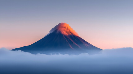 Majestic Volcano at Sunset with Clouds