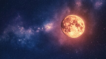 Bright Full Moon Shining in Starry Night Galaxy Cosmic Space