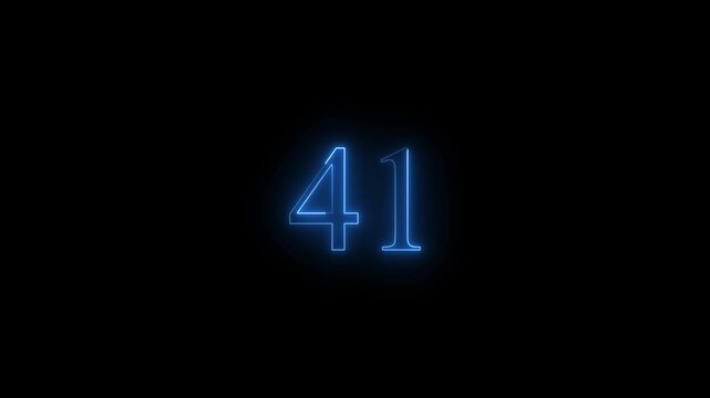 glowing black background animation. neon text 41 number countdown icon 4k video concept.