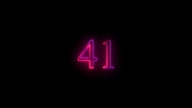 glowing black background animation. neon text 41 number countdown icon 4k video concept.