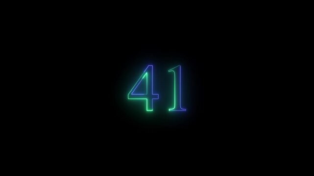 glowing black background animation. neon text 41 number countdown icon 4k video concept.