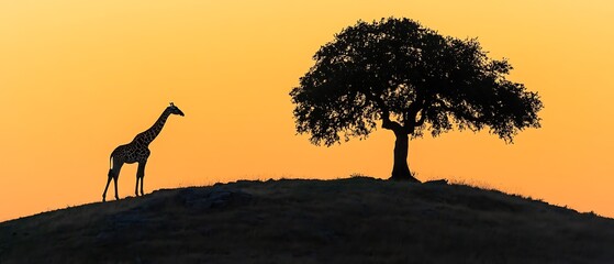 Giraffe Silhouette Sunrise Hill.