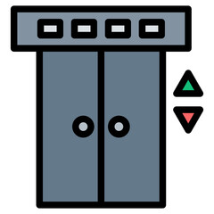 Colorful Flat Outlined Elevator Doors with Arrows Icon