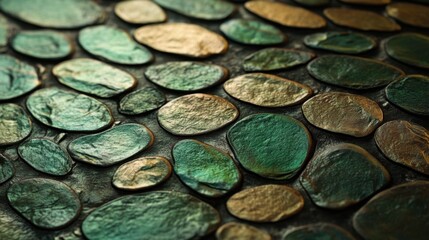 Piedras lisas en colores verdes y dorados