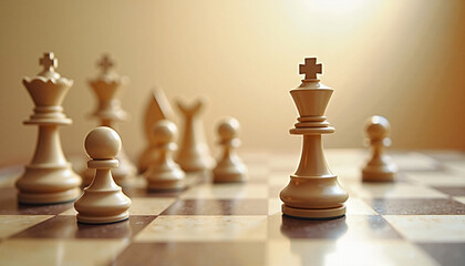 Chess pieces poised for a strategic game on a wooden board  
