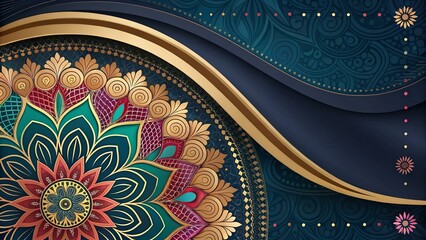 Elegant Mandala with Gold Details on Blue Background
