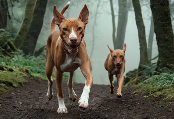 cirneco dell'etna dog running in the countryside, doggy playing outdoors in the nature