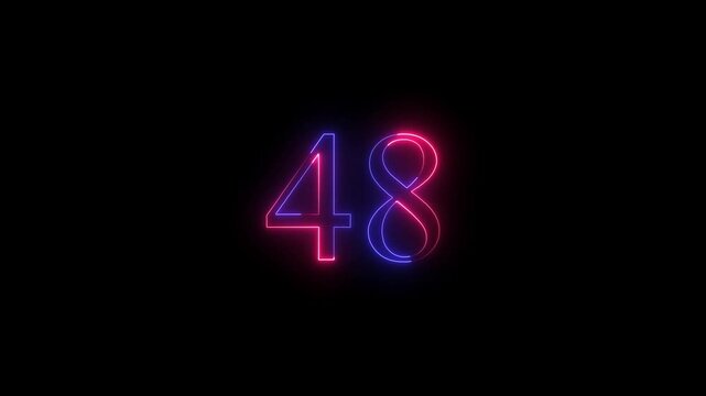 glowing black background animation. neon text 48 number countdown icon 4k video concept.