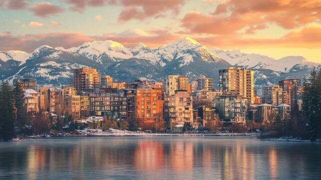 Paisaje urbano con monta&ntilde;as y edificios modernos