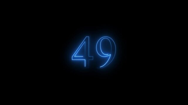 glowing black background animation. neon text 49 number countdown icon 4k video concept.