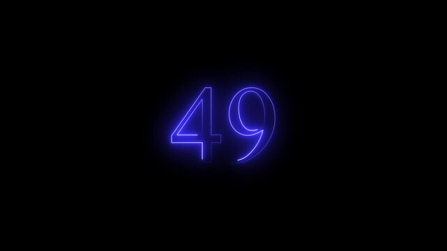 glowing black background animation. neon text 49 number countdown icon 4k video concept.