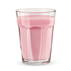glass with pink milk, Isolated on white Background.