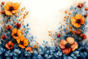 Fototapeta premium Colorful Floral Watercolor Painting Border
