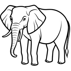 Fototapeta premium Majestic Elephant Illustration: A detailed, outlined illustration of a majestic elephant, showcasing its grand size and distinctive features in a monochrome style.