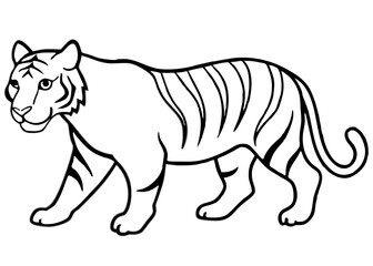 Obraz premium Tiger Outline: A detailed, monochrome illustration showcasing the powerful form and distinctive stripes of a tiger, perfect for creative projects. 