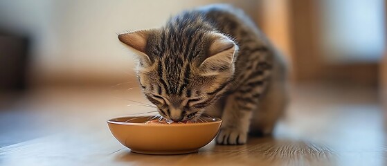 Obraz na płótnie Canvas Kitten Eating From Bowl.