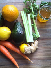 fresh vegetables on a wooden table. healthy food ingredients. ingredients for cooking