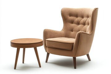 Obraz premium Armchair and coffee table alone on white surface
