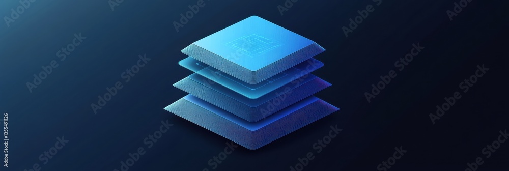 Aufkleber High-tech blockchain concept in layered paper cut style with glowing blue nodes and a futuristic digital theme Generative AI