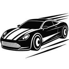 Naklejka premium Black and White Vector Sports Car Illustration | Minimalist Auto Graphic Design