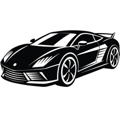 Naklejka premium Black and White Vector Sports Car Illustration | Minimalist Auto Graphic Design