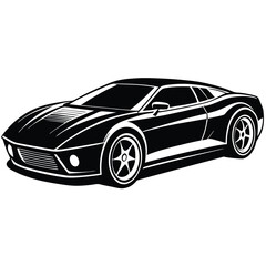 Black and White Vector Sports Car Illustration | Minimalist Auto Graphic Design