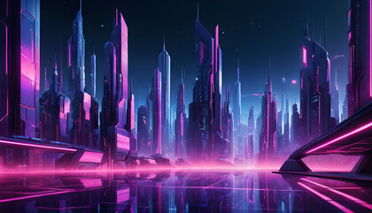 Futuristic Cyberpunk Cityscape &ndash; Neon Sci-Fi Skyline Illustration