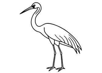 Fototapeta premium Elegant Crane in Ink: A poised crane is captured in a sleek ink drawing, showcasing the grace of avian life, against a plain background. 