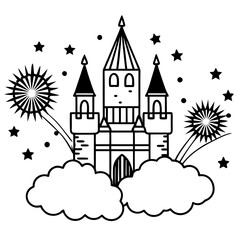 Fototapeta premium Cartoon vector fairytale castle illustration, a fantasy tower in a medieval town