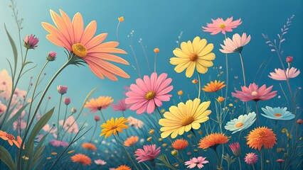 Obraz premium Flowers in the water, flower background on blue ground with summer flowers, generative ai