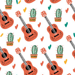 Cinco de Mayo Patterns – Colorful Mexican Holiday Seamless Designs with Sombreros, Guitars, Margaritas, Cacti, and Festive Party Elements