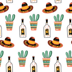 Cinco de Mayo Patterns – Colorful Mexican Holiday Seamless Designs with Sombreros, Guitars, Margaritas, Cacti, and Festive Party Elements