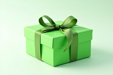 Elegant Green Gift Box with Satin Ribbon Luxury Packaging on a Clean White Background