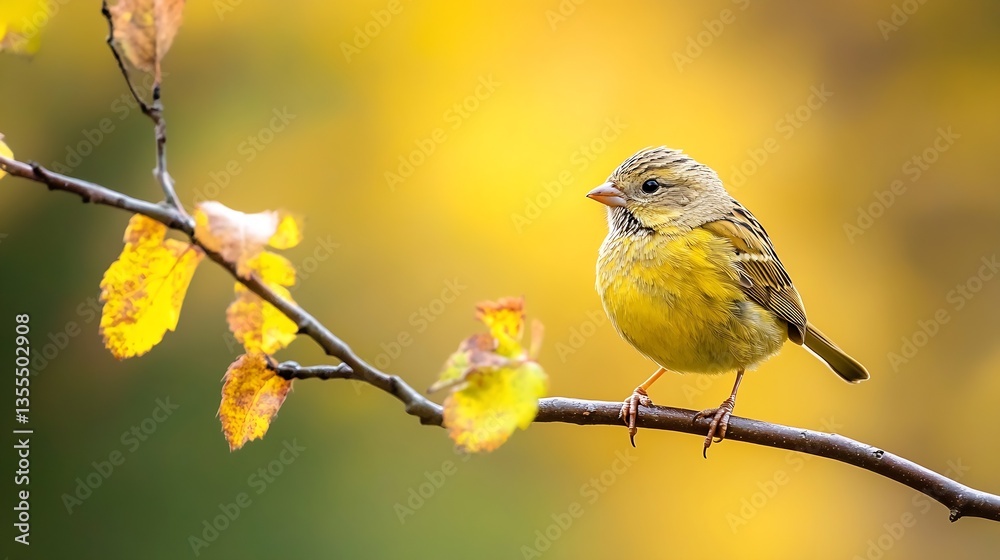 Poster vibrant yellow bird perched on a branch surrounded by autumn colors : generative ai