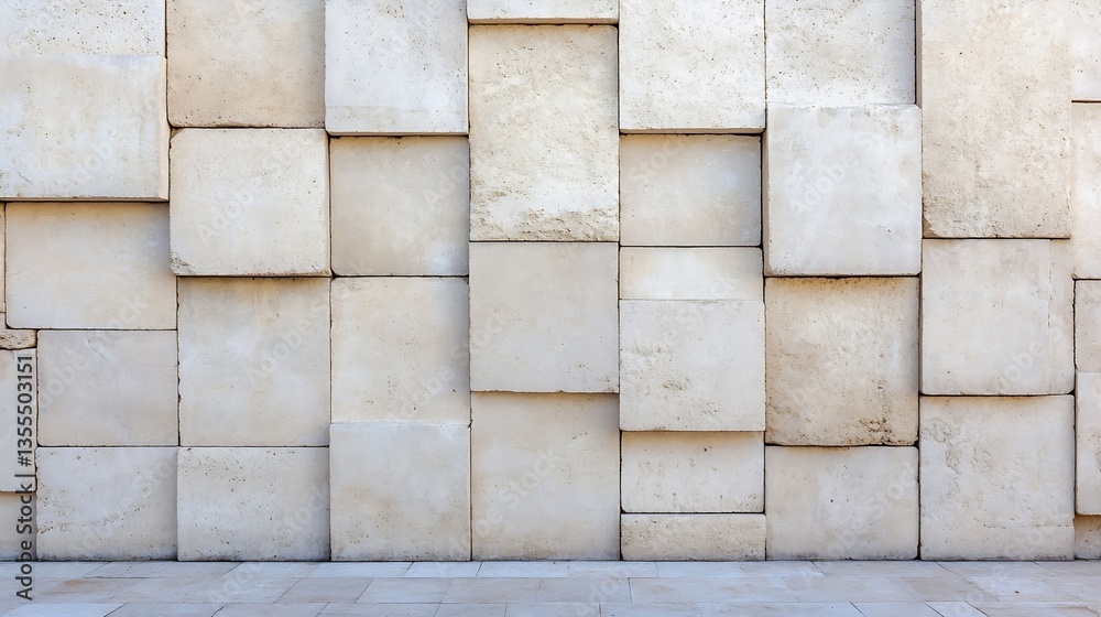 Leinwandbilder Textured beige stone wall with a modern design featuring large square blocks arranged aesthetically : Generative AI