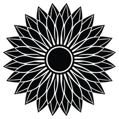Black and White Mandala Sunflower Vector | Floral Geometric Design