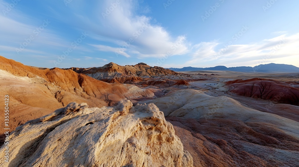 Poster stunning panoramic view of a unique desert landscape showcasing vibrant colors and textured terrain 