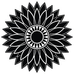 Black and White Mandala Sunflower Vector | Floral Geometric Design