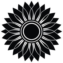 Black and White Mandala Sunflower Vector | Floral Geometric Design