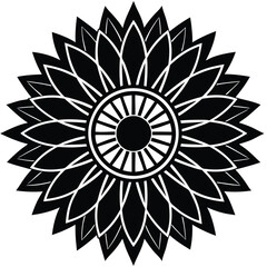 Black and White Mandala Sunflower Vector | Floral Geometric Design