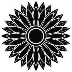 Black and White Mandala Sunflower Vector | Floral Geometric Design