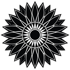 Black and White Mandala Sunflower Vector | Floral Geometric Design
