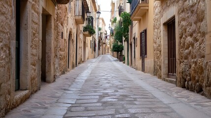 Obraz premium Quiet cobblestone street lined with charming stone buildings in a picturesque village setting : Generative AI