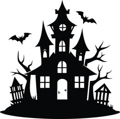 Halloween House Black Silhouette Vector Design – Spooky Haunted House Icon